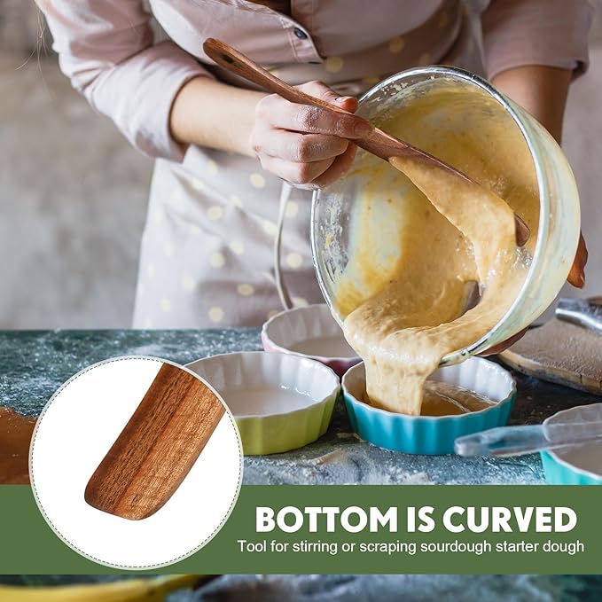 Baderke 11 Inch Wooden Sourdough Bread Mixing Stir and 13 Inch Wooden Spatula Paddle Stirring Stick for Kitchen Cooking Mixing Tool for Sourdough Starter Cookware Pot (Teak Wood)