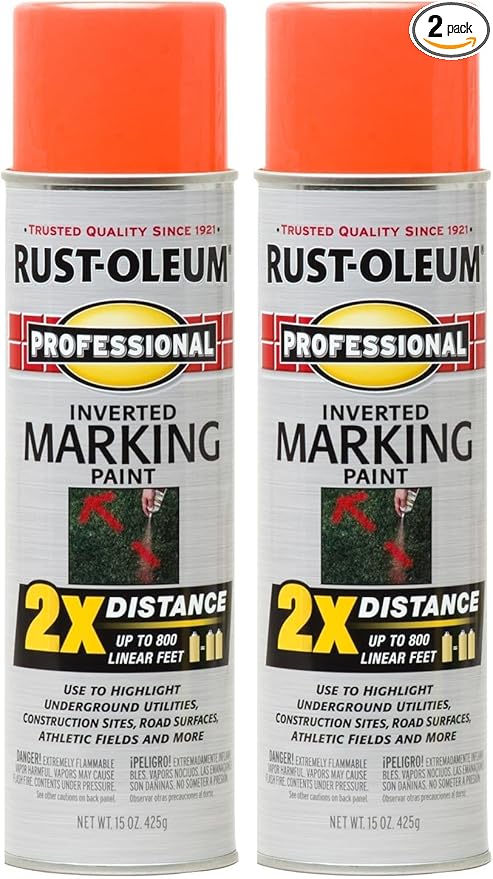 Rust-Oleum 266579 Professional 2X Distance Inverted Marking Spray Paint, 15 oz, Fluorescent Orange (Pack of 2)