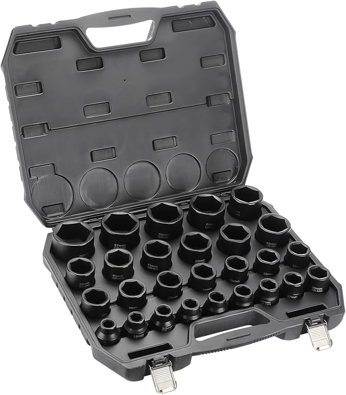 27 Piece 3/4" Drive 6 Point Metric Impact Socket Set | 17mm-60mm| Cr-Mo Steel