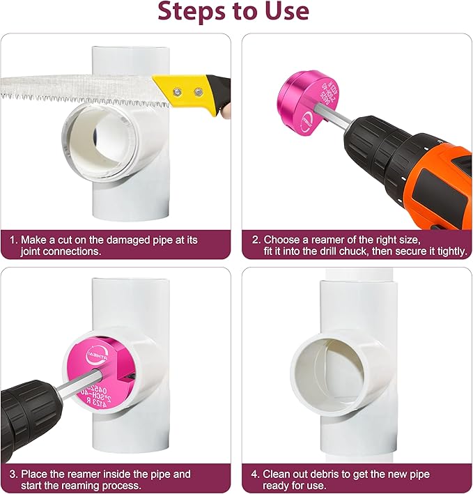 1/2 Inch PVC Pipe Reamer, PVC Fitting Saver, Plastic Pipe Fitting Reamer Socket Saver Plumbing Tool for Schedule 40 CPVC ABS Hub, with 3/8-Inch Hex Shaft, Fits Standard 1/2" Drills
