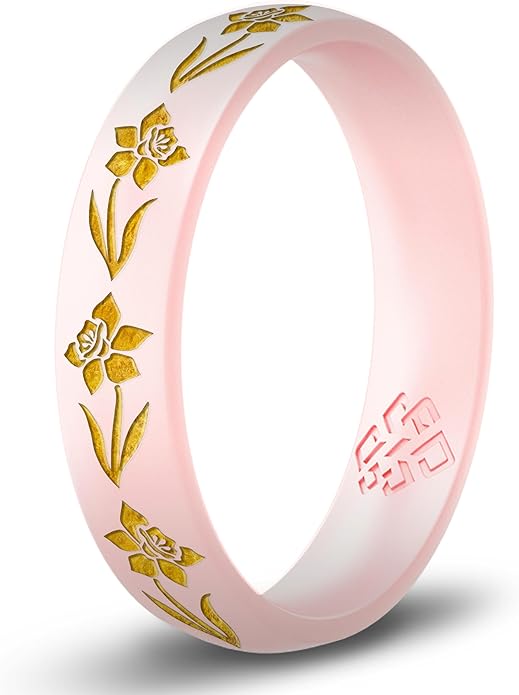 Knot Theory Birth Flower Silicone Ring for Women - 4mm Comfort Fit Wedding Band Engagement Ring