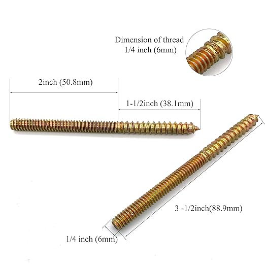12 Pack 1/4-20 x 3-1/2 Inch Hanger Bolts 1/4-20" Double Headed Bolts 1/4 Wood Dowel Screw Self-Tapping Screw Hanger Bolts for Furniture Double Head Threaded Rods Bolt 90mm Length
