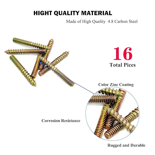 16 Pack 3/16-24x 1-1/2 Inch Hanger Bolts Double Headed Bolts for Furniture Screws 38.1mm Length