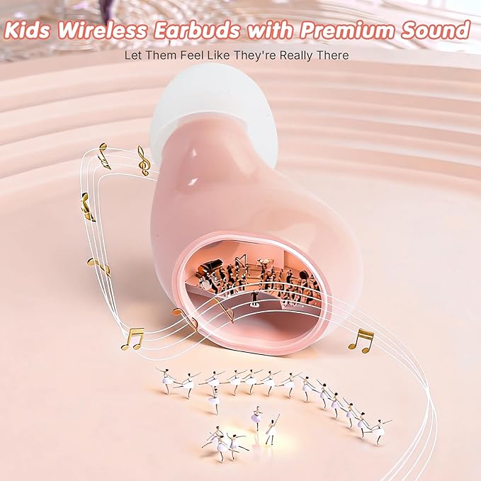 Bluetooth headphones, Bluetooth 5.3 Headphones HiFi Stereo, True Wireless Earbuds, LED Digital Display Wireless Earpods, Ear Buds with Microphone, IPX5 Waterproof Earbuds for School/Sport(Pink Cat)