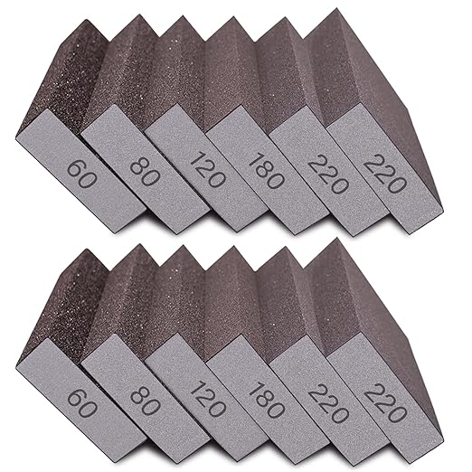 12Pcs Sanding Sponge 60/80/120/180/220 Grit Coarse Medium Fine Sanding Blocks for Drywall Metal Wood Washable and Reusable
