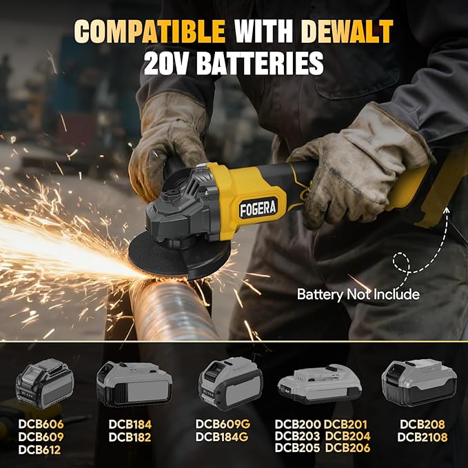 Cordless Angle Grinder, 4-1/2 Inch Power Grinder Tools Compatible with Dewalt 20V MAX Battery, 3 Speed Power Cordless Grinder for Metal Grinding, Cutting, Rust Removal (Battery Not Included)