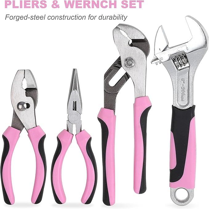 FASTPRO 198-Piece Pink Tool Set, Household Repairing Tool Set with Toolbox, SAE Mechanics Hand Tool Kit for DIY, Home Maintenance
