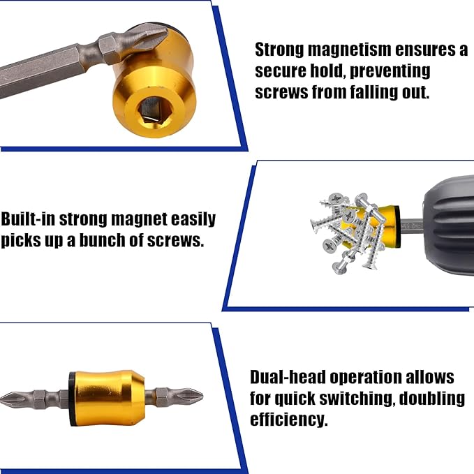 5pcs Strong Magnetic Screw Rings, Magnetic Screw Rings with Double-Ended Screwdriver Bit & Slotted Phillips Screwdriver Bit for Woodworking Maintenance Household Repairs