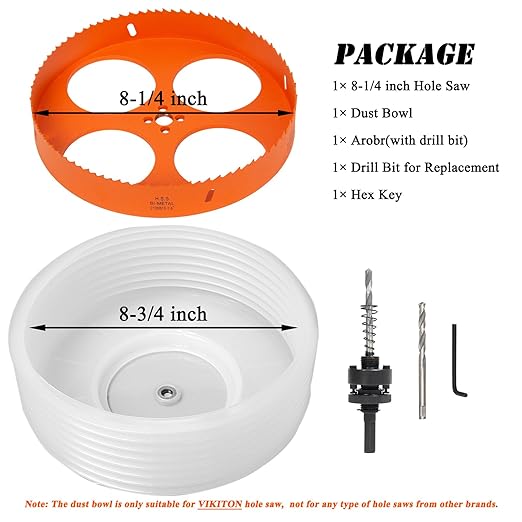 8.25 Hole Saw for Recessed Lights, 8-1/4 Inch Hole Cutter with Dust Bowl Catcher for Led Recessed Lighting 8 Inch and Wood Metal Drywall, Bi-Metal Construction, Orange