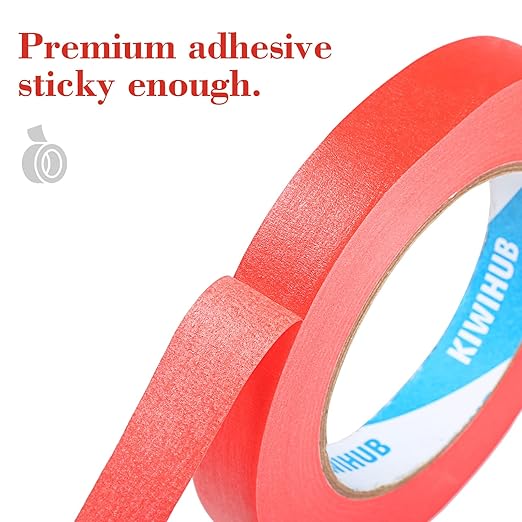 KIWIHUB Red Painters Tape,1??x 60 Yds x 5 Rolls (300 Yards Total) - Medium Adhesive Masking Tape for Painting,Labeling,DIY Crafting,Decoration and School Works