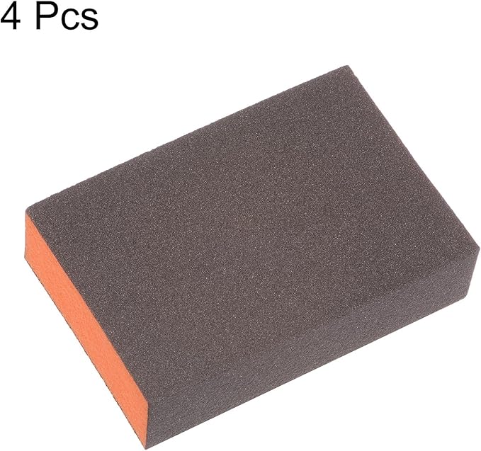 HARFINGTON 4pcs Sanding Sponge Blocks #280 (2000-2500 Grits) Wet/Dry Hand Sanding Sponges, 100x70x25mm Foam Sanding Block Pad for Polishing Kitchen Metal Wood Drywall Furniture, Brown&Orange