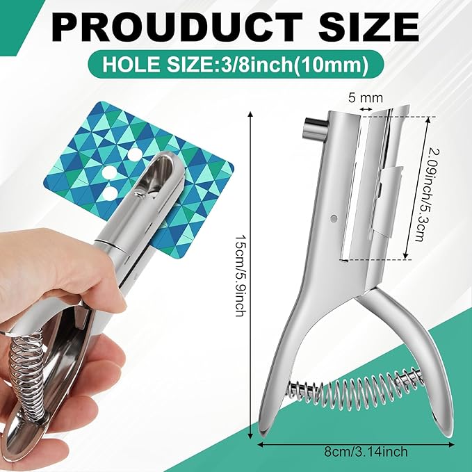 Chumia 1 Pcs Heavy Duty Hole Punch 2" Long Reach 3/8 Inch Paper Single One Hole Puncher Deep Throat Reduced Effort Hand Held Alloy Punch for ID PVC Cards 5 Inch Tall 25 Sheet Capacity