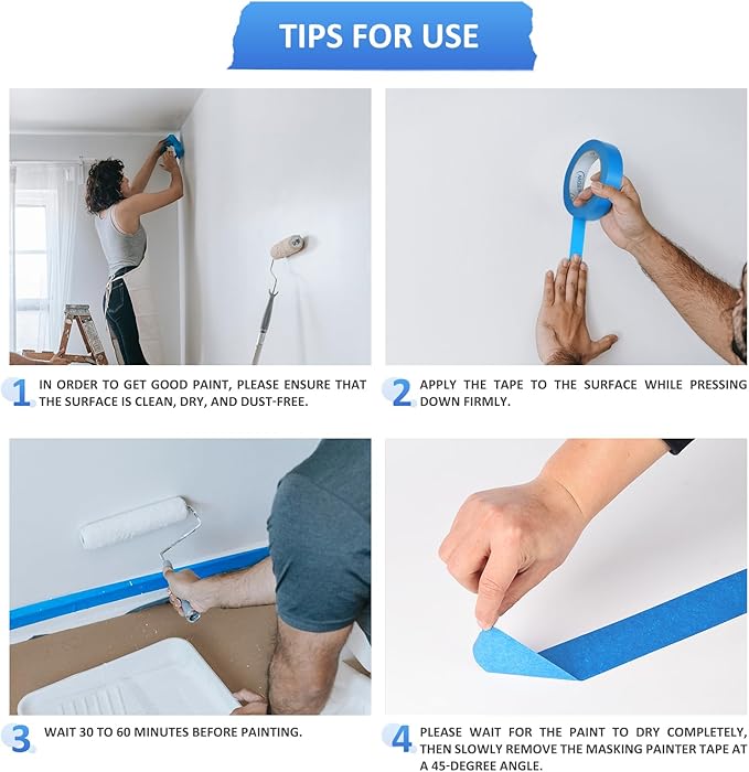10 Rolls Painters Tape 1 inch Bulk Painter Tape Blue Wide Roll, Blue Masking Tape, 1 Inches x 55 Yards for General Purpose Wall Painting, Home Improvement