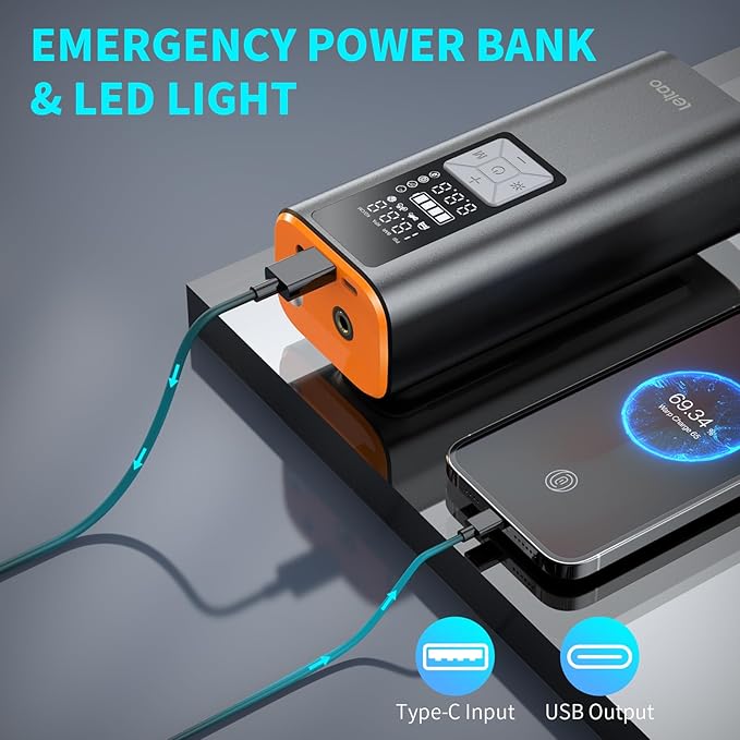Cordless Tire Inflator Portable Air Compressor, Air Pump for Car Tires 150PSI Cordless with Battery and 12V DC, Auto Shut-Off Air Compressor for Car, Moto, Bike, Ball, etc