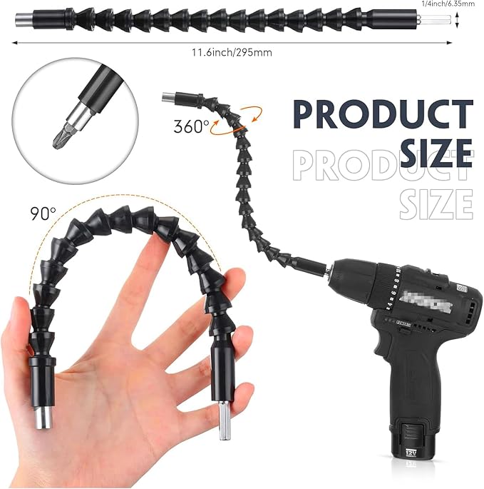 17 Pcs Flexible Drill Bit Extension 105 Degree Right Angle Drill Adapter,360째 Rotatable 1/4 3/8 1/2" Impact Grade Socket Adapter Set,90째 Angled Bits,Super Bit Shaft Extension Bits,Screwdriver Bit Set