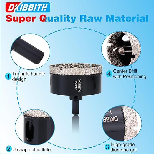 2-3/4" Diamond Hole-Saw Bits with Pilot Drill Bit 2-3/4 in Diamond Tipped Tile Hole Saws with Guiding Bit for Accurate Drilling, for Porcelain Tile Ceramic Pottery Granite Stone Glass Bottles 70mm