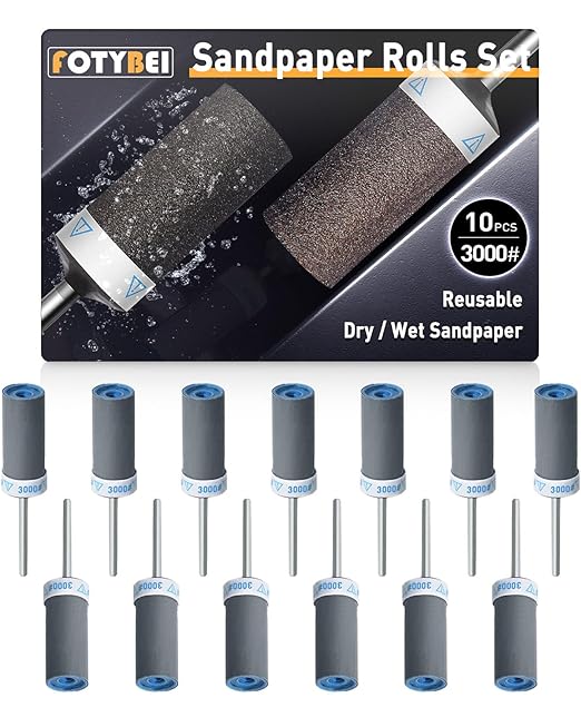 10Pcs 3000 Grit Sanding Drums Sandpaper Sticks Set for Dremel Rotary Tool with 1/8" Shank, Rotary Tool Accessories Suitable for Metal Rust Removal/Jade Polishing/Stone Grinding (3000 Grit)
