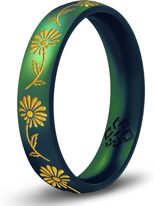 Knot Theory Birth Flower Silicone Ring for Women - 4mm Comfort Fit Wedding Band Engagement Ring