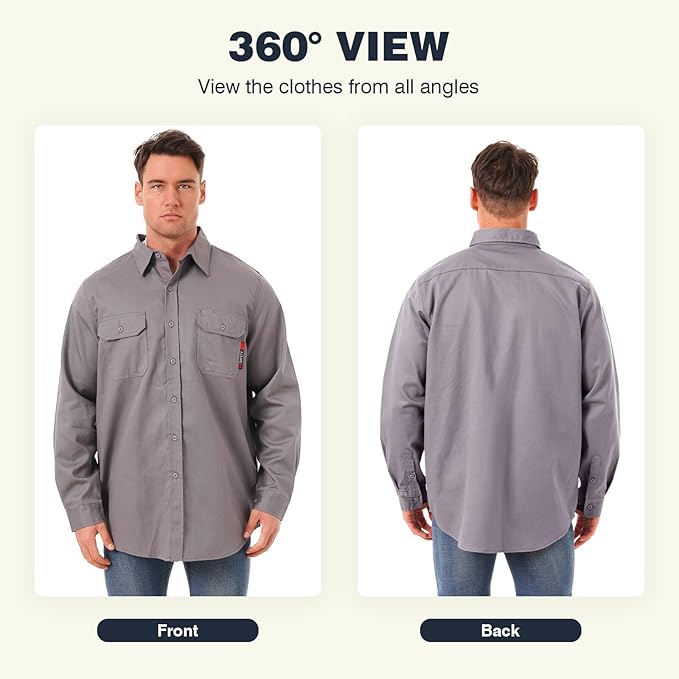 SKSAFETY 7oz FR Shirts for Men, Welding Shirt Hi Vis Flame Resistant 100% Cotton Fire Retardant Longsleeve Shirt CAT2