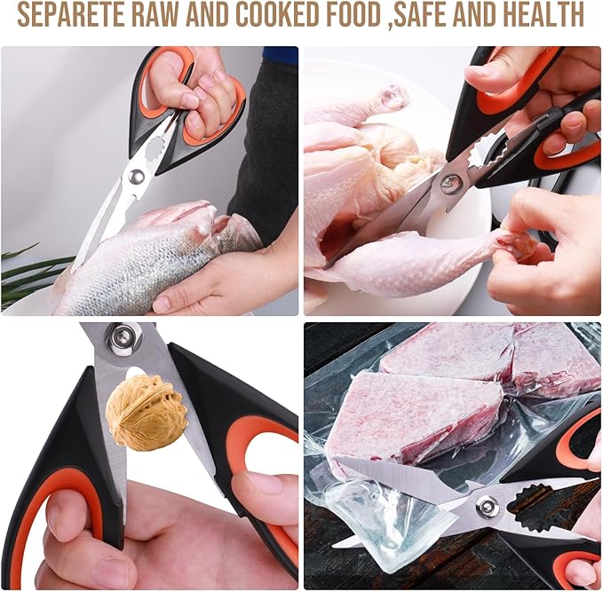 2-Pack Kitchen Scissors Heavy Duty, Stainless Steel All-Purpose Cooking Shears, Dishwasher Safe with Protective Sheath, Ideal for Meat/Poultry/Vegetables/Home Use