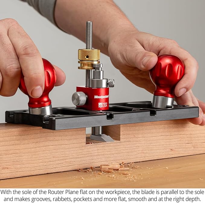Woodpeckers Router Plane, Precision Woodworking Tool for Joinery, 3 Mount Positions, Zero-Backlash Thumbwheel, Spear & Straight Blades, Ductile Iron Base - WRP