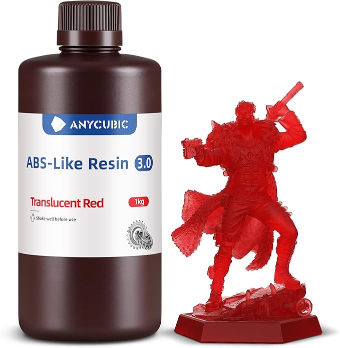 ANYCUBIC ABS-Like Resin 3.0, Upgraded 14K 3D Printer Resin with Enhanced Strength and Toughness, High Precision, Low Odor, Wide Compatibility for All LCD Resin 3D Printers (Clear Red, 1kg)
