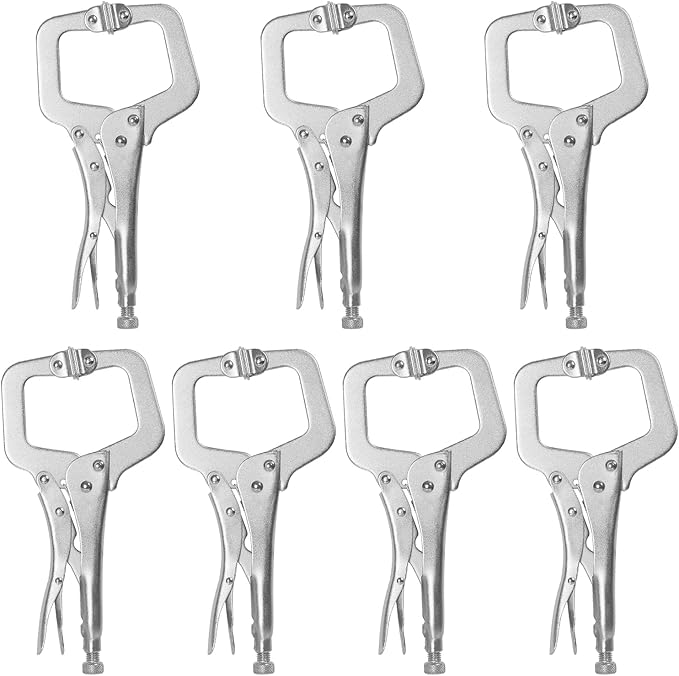 KEILEOHO 7 PCS 11 Inch Locking C Clamp, Metal C Clamps, Heavy-Duty Vise Grip Clamps, Locking Pliers Adjustable Welding Clamp for Cabinetry, Welding, Carpentry, Woodworking