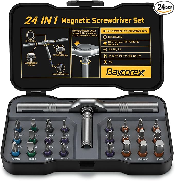 24 in 1 Magnetic Ratchet Screwdriver Set,Multi Bit Ratcheting Screw Driver kit,Precision Precision Screwdriver Case,Portable Compact Tool Kit for Home Repairs, Electronics,Furniture,Bicycle