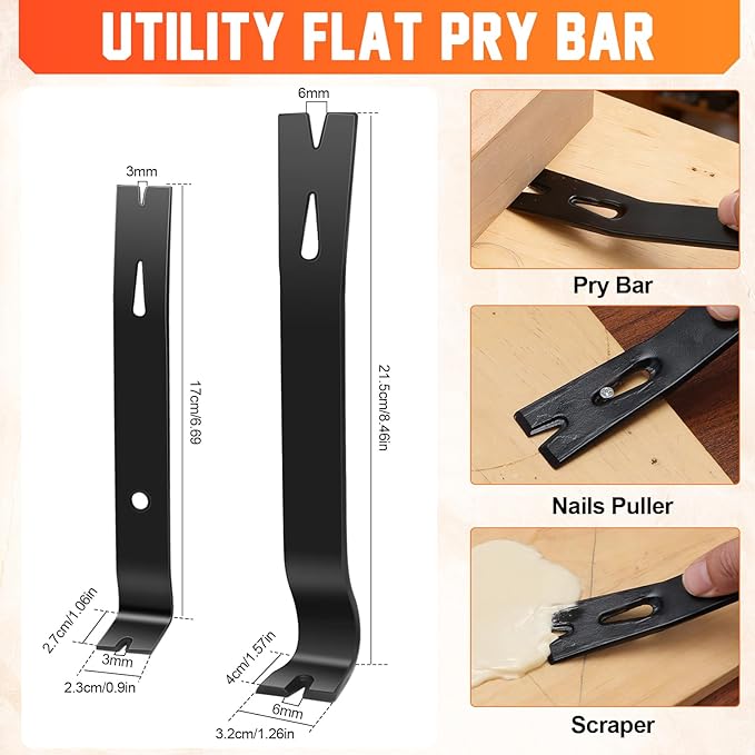 Pry Bar Set, 5 Pcs Utility Prybars Set with 12"竊?" Nail Puller, 7"竊?" Flat Pry Bar, 8" End Cutting Pliers, Carbon Steel Nail Puller Tool, Heavy Duty Crowbar Tool for Prying, Lifting, Pulling, Scraping
