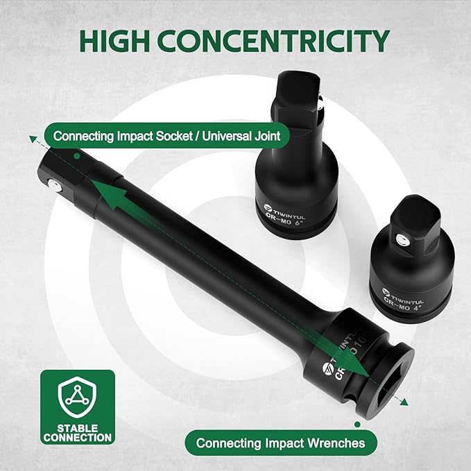 1 Inch Drive Impact Extension Bar, 3-Pieces Impact Socket Extension Bar Set, 4" 6" 10" Length, Impact Socket Bar with CR-MO Steel, Storage Case for Heavy Duty Truck, Tractor Maintenance