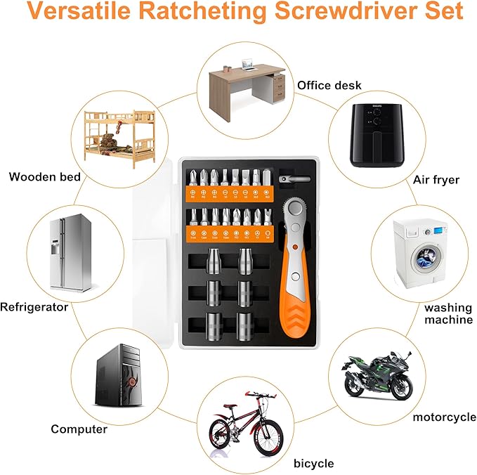 Right Angle Screwdriver 24 in 1 Ratchet Screwdriver Set with Mini Ratchet Wrench for Tight Spaces, Bike Repair & DIY Projects