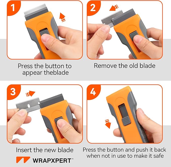 WRAPXPERT Razor Blade Scraper, Razor Scraper Tool with 30pcs Extra Blades for Glass, Window Scraper, Glass Scraper, Blade Razor Retractable for Removing Glue, Paint, Stickers, Labels