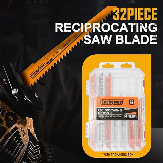 Luckyway Reciprocating Saw Blades Set, Sawzall Blades Set, Metal/Woodcutting Saw Blades, Pruner Saw Blades with Tough Storage Case 32-Piece