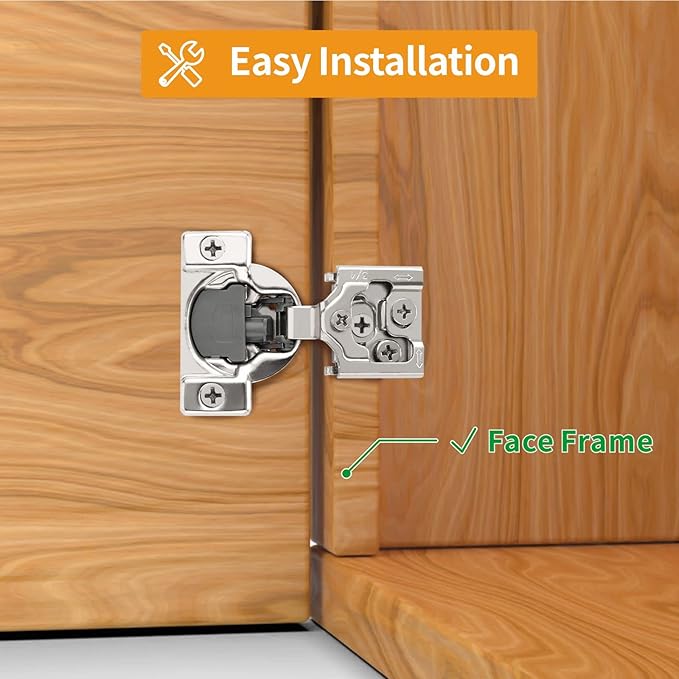 Chibery 50 Pack 3/4" Overlay 3D Soft Close Concealed Hinge for Face Frame Door, Smooth Slow Self Closing Hinges, Satin Nickel, Hidden 105째 Open Angle Stainless Steel Hinge for Kitchen Cabinet Door