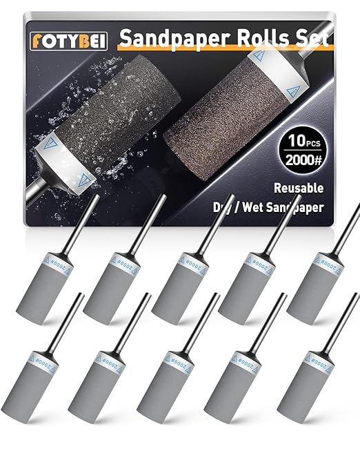 10Pcs 2000 Grit Sanding Drums Sandpaper Sticks Set for Dremel Rotary Tool with 1/8" Shank, Rotary Tool Accessories Suitable for Metal Rust Removal/Jade Polishing/Stone Grinding (2000 Grit)