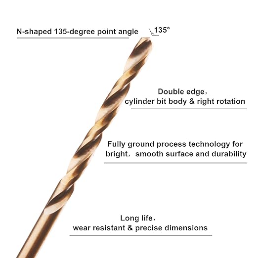 1/8" M35 Cobalt HSS Jobber Length Twist Drill Bit with Straight Shank,Heavy Duty, Pack of 10 PCS, Drilling for Cast Iron, Heat-Treated Steel, Stainless Steel and Other Hard Materials by LU&MN