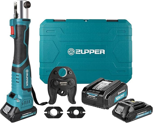 ZUPPER Mini Press Tool kit with 3 PEX Crimp Dies F1807 1/2", 3/4", 1", Brushless Motor, 2pcs Battery, Fast Charger & Carrying Case