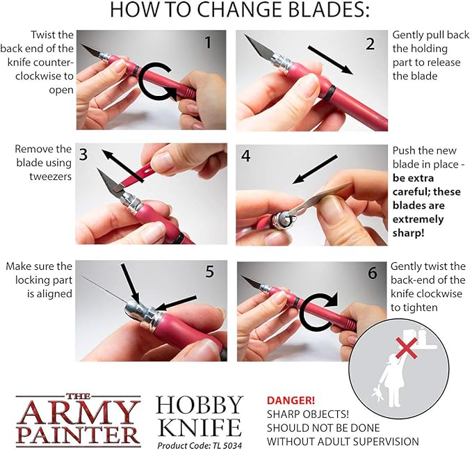 The Army Painter Hobby Knife - Stainless Steel Craft Knife with Soft Grip and 5 Extra Precision Blades - Craft Knife Set, Art Knife & Mouldline Remover for Metal and Plastic Miniatures