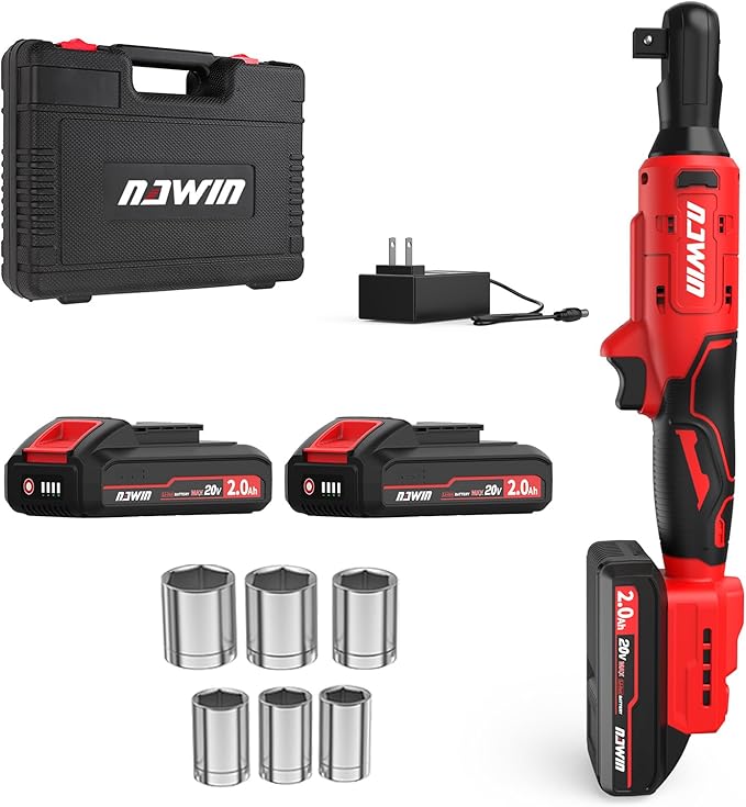 NAWIN 3/8" Cordless Ratchet Wrench, Brushless Motor, Electric 20V Ratchet with Battery and Charger, 60 Ft-lbs, Power Ratchet Tool Kit