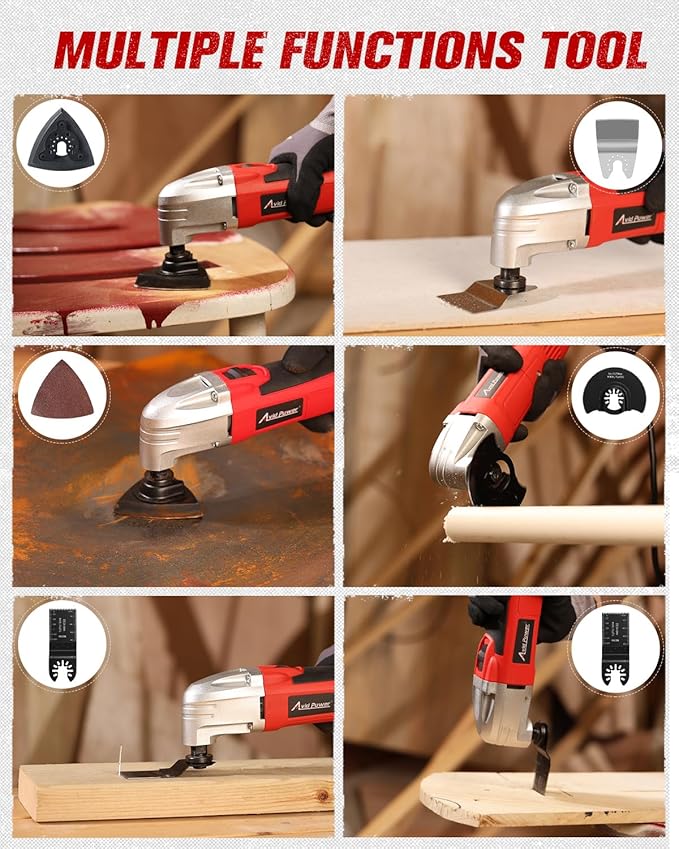 AVID POWER Oscillating Tool, 22000 OPM Electric Oscillating Multi Tool with 3째Oscillation Angle, Cutting, Sanding, Grinding, Scraping, 11 Accessories & Universal Interface-Red