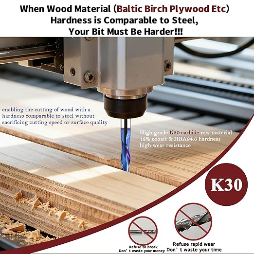 1/2 Downcut Spiral Router Bit with 1/2 Shank Extra Long 4'' OVL Nano Blue Coating Carbide 2 Flute Down Cut Router Bit for Wood Plywood Cutting Carving CNC Endmill 2'' Cut Diameter