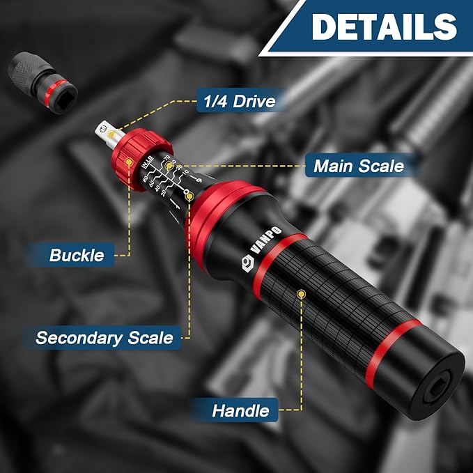 VANPO 1/4" Torque Screwdriver Set, 64 Pieces 10??0 in-lb Inch Pound Torque Wrench Screwdriver Kit with T-Bar & S2 Bits ??Precision Tool for Optics, Electronics, Smart Locks & DIY Repair