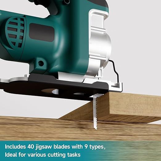 40 Pcs Jigsaw Blades Set with Case, 9 Types of Assorted T-Shank Replacement Jigsaw Blades, for Wood,Plastic and Metal Cutting