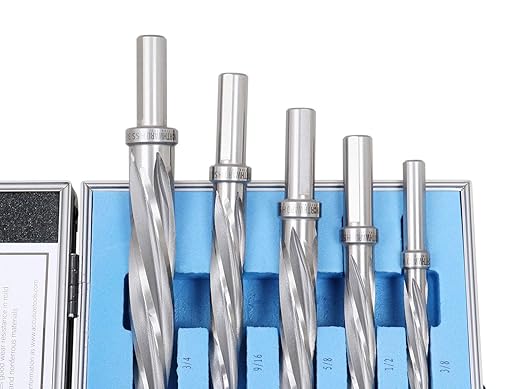 Accusize Industrial Tools 5 Pc H.S.S. Spiral Flute Super Premium Car Reamer Set, 3/8", 1/2", 9/16'', 5/8", 3/4" to Fit 3/8" or 1/2'' Shank Chuck, Aluminum Case