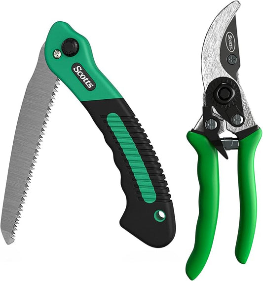Scotts 2-Piece Pruning Tool Set ??Includes 8 in. Bypass Pruning Shears for Live Plants and Soft Stems, and 7.5 in. Folding Saw for Cutting Thick Branches