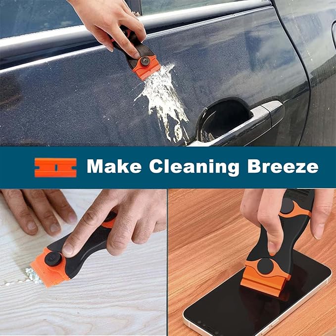 2 Pack Razor Blade Scraper Tool With Extra 10pcs Plastic Blades And 10pcs Metal Blades, 2-in-1 Scraper Tool Cleaning Razor Scraper For Decals, Stickers, Labels, Caulk, Adhesive, Paint, Cooktop