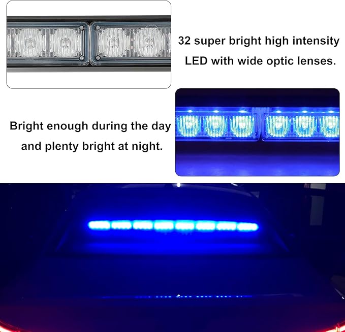 ASPL 36" 32LED Traffic Advisor Light Bar Warning Emergency Strobe Light Bar Directional Flashing Emergency Caution Lighting Led Safety Lights with 16 ft Straight Cord (Blue)