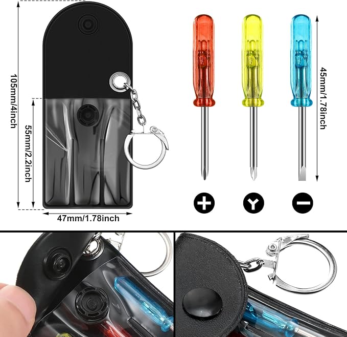 Jutom 70 Set Mini Screwdriver Keychain Set Bulk Includes 3 Mini Screwdrivers in a Portable Pouch with Snap with Hook Bulk Adult Men Employee Coworkers Gifts for Birthday Tool Party Favors Prize
