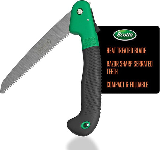 Scotts 7.5 in. Folding Hand Saw ??Compact Pruning Saw with Sharp Steel Blade and Non-Slip Handle for Cutting Branches, Shrubs, and Small Trees ??Folding Design for Safe Storage