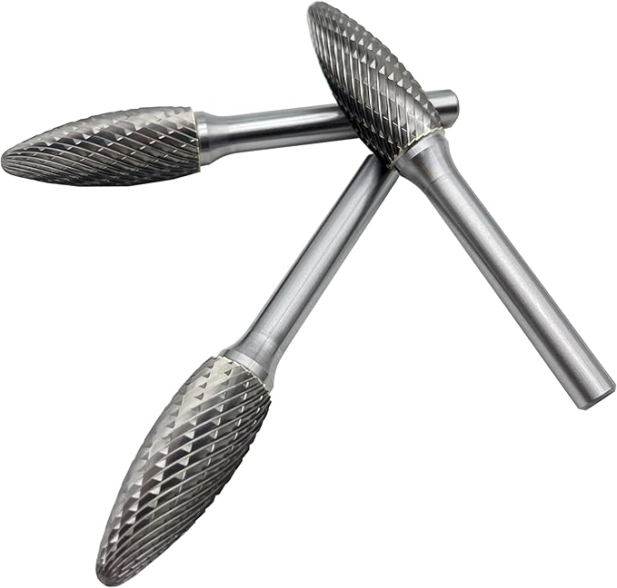 LU&MN SH-5 Tungsten Carbide Burr Rotary File Flame Shape Double Cut (1/2??Cutter Dia X 1-1/4?쒬utter Length) with 1/4'' Shank Dia,3PCS